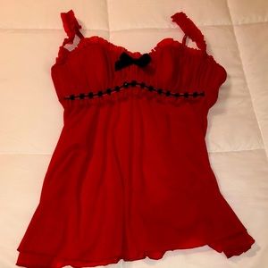 Red & Black sheer top w/push up bra